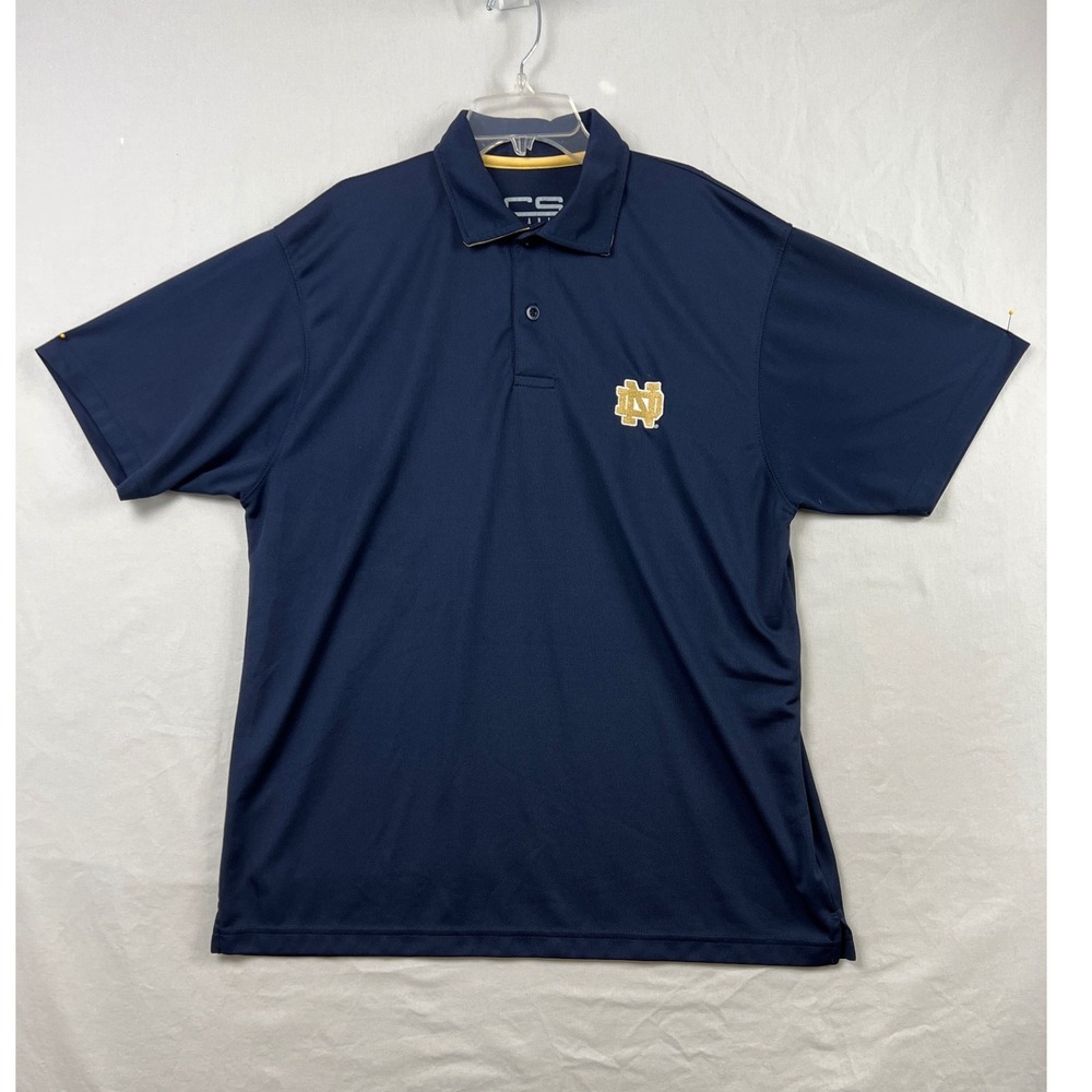 Crable Sportswear Notre Dame Polo Mens Large Navy Blue Short Sleeve Embroidered